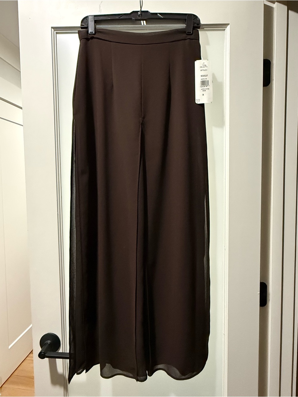 MSK Women’s Sz Medium Brown Chiffon Palazzo Wide Leg Pants w/ Sheer Overlay